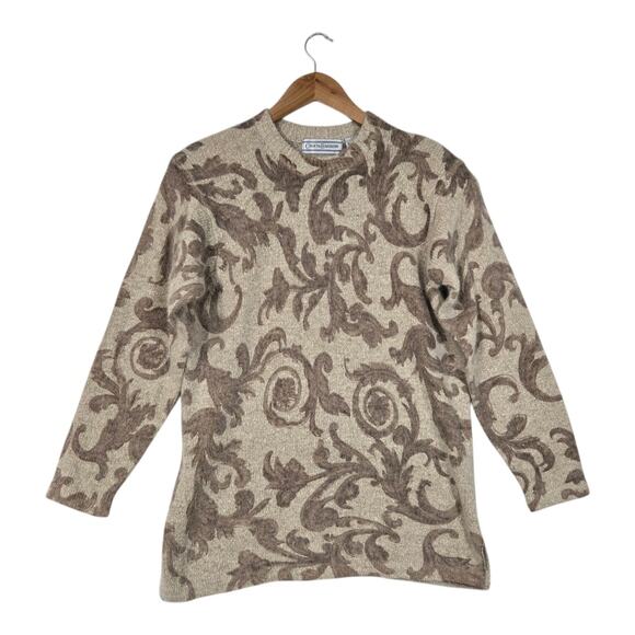 VTG Croft & Barrow Silk Angora Rabbit Hair Sweater Sz M Beige Brown Baroque NEW - Picture 1 of 13